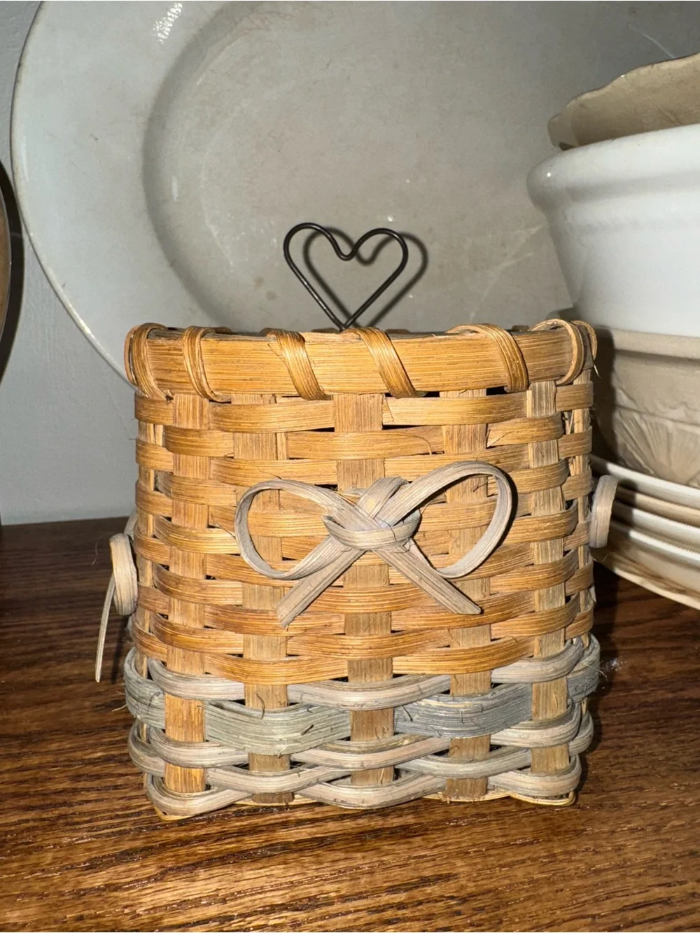 Handwoven Rustic Basket with Heart Accent